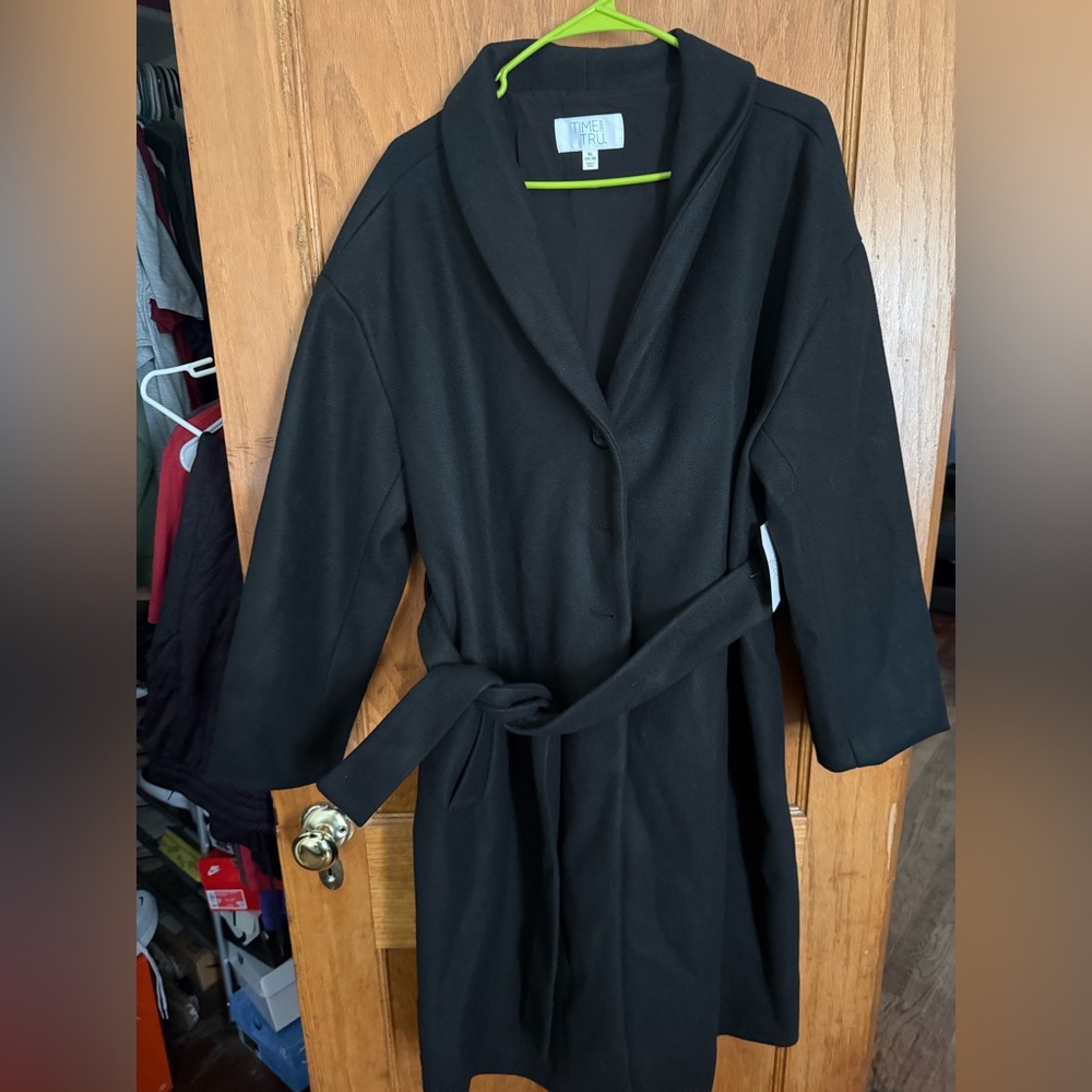 Time and Tru Black Trench Coat
